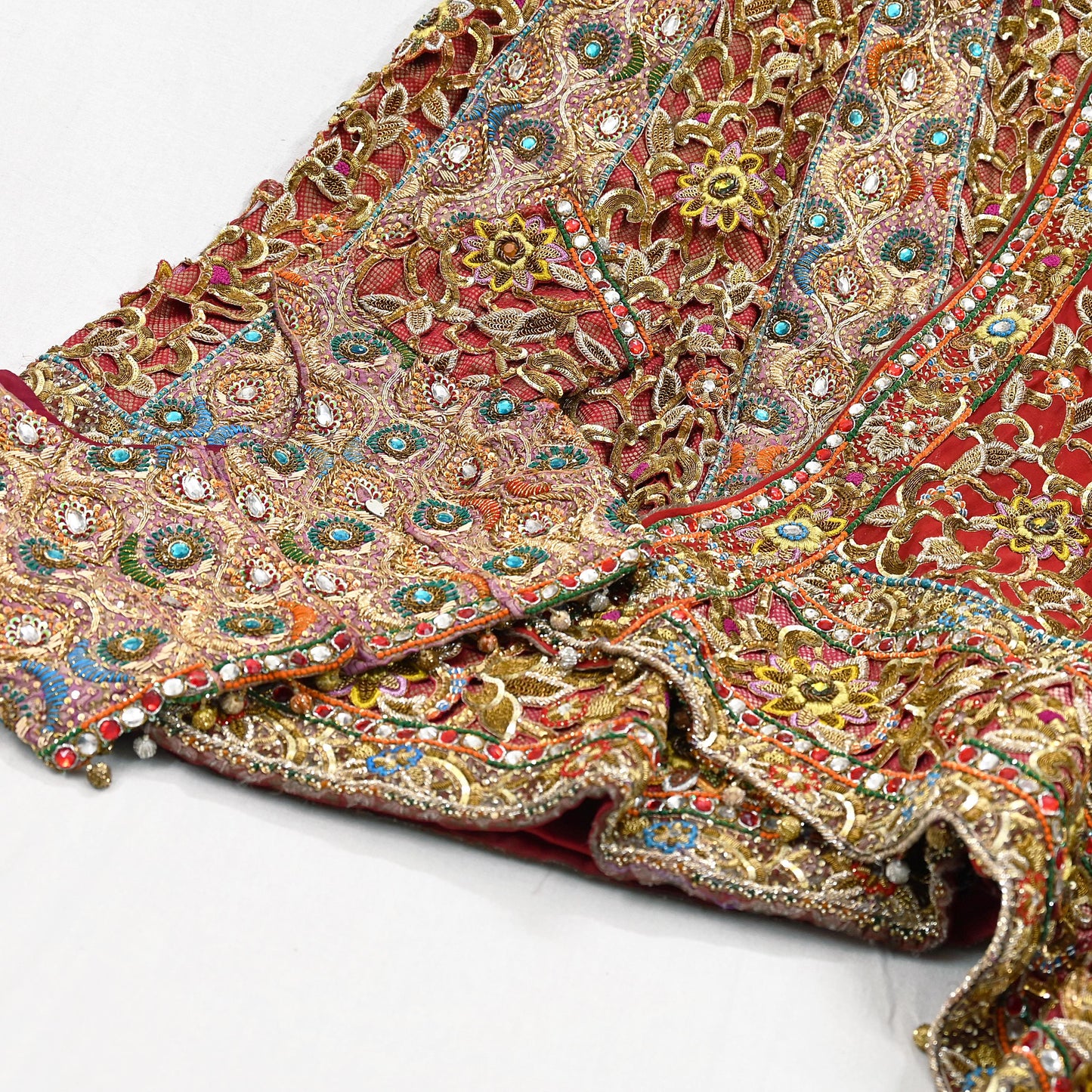 Indian Heavy Wedding Red Pure Satin Silk & Pure Georgette Silk Hand Embroidered Lehenga 3pcs Set Designer By Manish Malhotra Party Wear