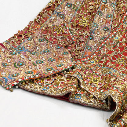 Indian Heavy Wedding Red Pure Satin Silk & Pure Georgette Silk Hand Embroidered Lehenga 3pcs Set Designer By Manish Malhotra Party Wear