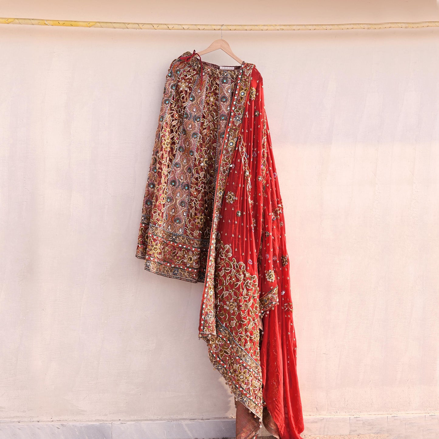 Indian Heavy Wedding Red Pure Satin Silk & Pure Georgette Silk Hand Embroidered Lehenga 3pcs Set Designer By Manish Malhotra Party Wear