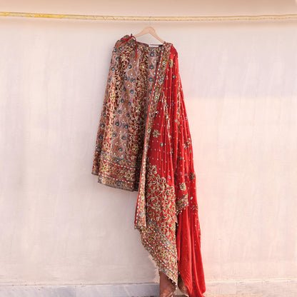 Indian Heavy Wedding Red Pure Satin Silk & Pure Georgette Silk Hand Embroidered Lehenga 3pcs Set Designer By Manish Malhotra Party Wear