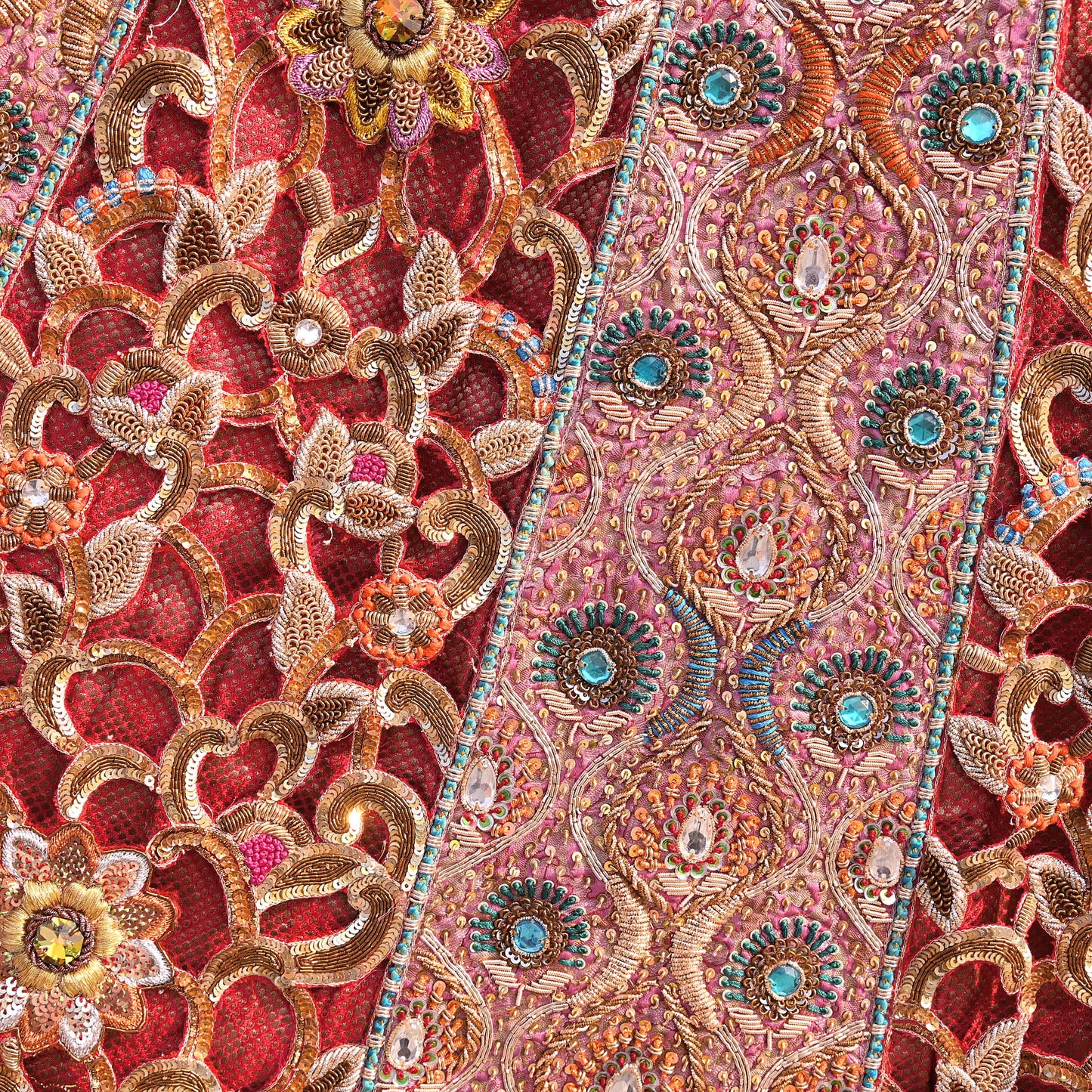 Indian Heavy Wedding Red Pure Satin Silk & Pure Georgette Silk Hand Embroidered Lehenga 3pcs Set Designer By Manish Malhotra Party Wear