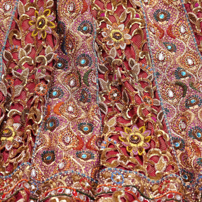 Indian Heavy Wedding Red Pure Satin Silk & Pure Georgette Silk Hand Embroidered Lehenga 3pcs Set Designer By Manish Malhotra Party Wear