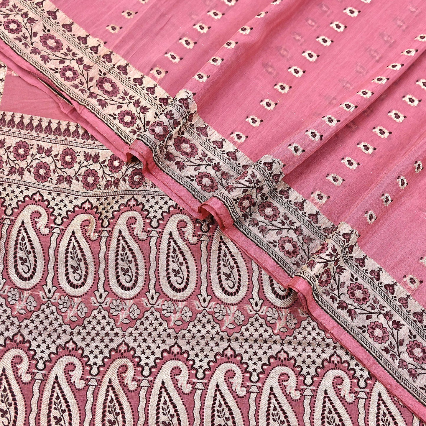 Indian Vintage Sari Pink Heavy Pure Silk Woven Banarasi Sarees 5yd Golden Zari Dress Making Craft Fabric Crafting Quilting Upcycle