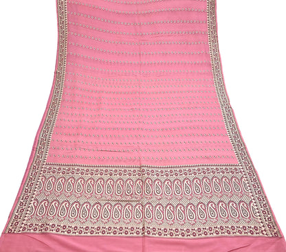 Indian Vintage Sari Pink Heavy Pure Silk Woven Banarasi Sarees 5yd Golden Zari Dress Making Craft Fabric Crafting Quilting Upcycle