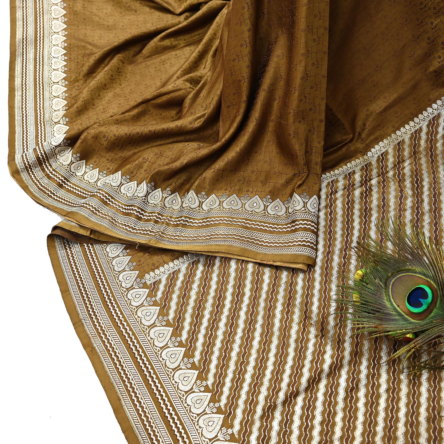 Indian Vintage Sari Green Heavy Pure Satin Silk Woven Banarasi Tanchoi Saree 5Yd Ethnic Craft Fabric Upcycle Bridal Heavy Sarees