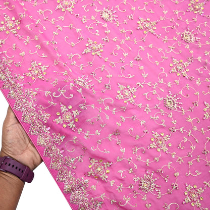 Indian Vintage Heavy Pink Bridal Dupatta Pure Georgette Silk Hand Embroidered Zardozi, Dabka, Zari Work Party Wear Long Stole