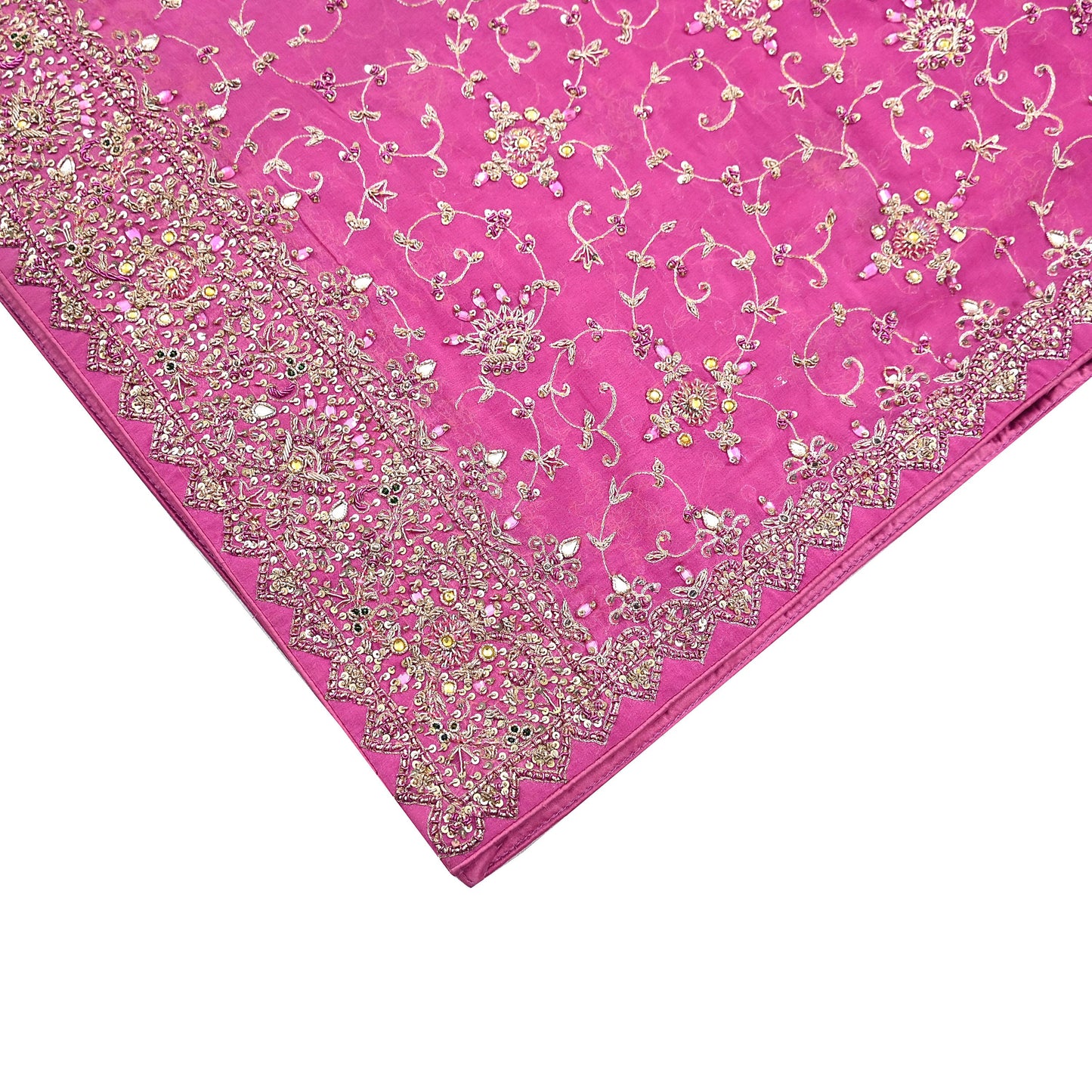 Indian Vintage Heavy Pink Bridal Dupatta Pure Georgette Silk Hand Embroidered Zardozi, Dabka, Zari Work Party Wear Long Stole