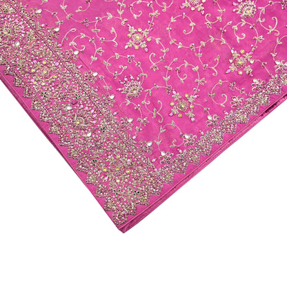 Indian Vintage Heavy Pink Bridal Dupatta Pure Georgette Silk Hand Embroidered Zardozi, Dabka, Zari Work Party Wear Long Stole