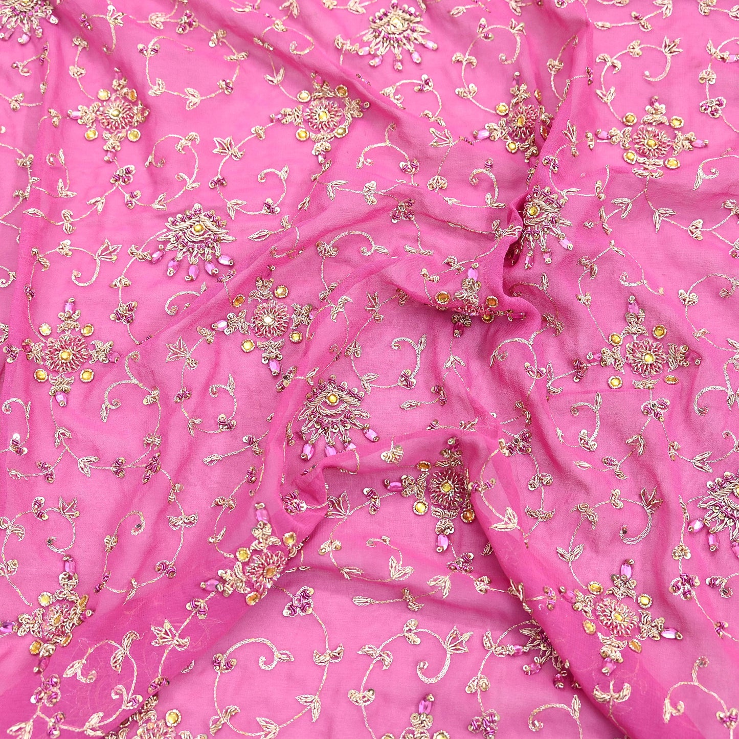 Indian Vintage Heavy Pink Bridal Dupatta Pure Georgette Silk Hand Embroidered Zardozi, Dabka, Zari Work Party Wear Long Stole