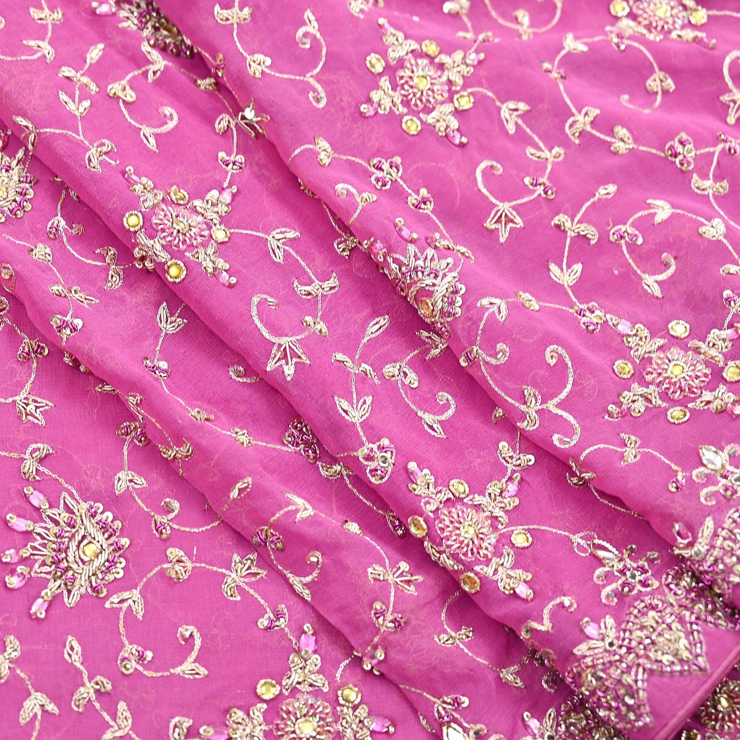 Indian Vintage Heavy Pink Bridal Dupatta Pure Georgette Silk Hand Embroidered Zardozi, Dabka, Zari Work Party Wear Long Stole