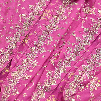 Indian Vintage Heavy Pink Bridal Dupatta Pure Georgette Silk Hand Embroidered Zardozi, Dabka, Zari Work Party Wear Long Stole