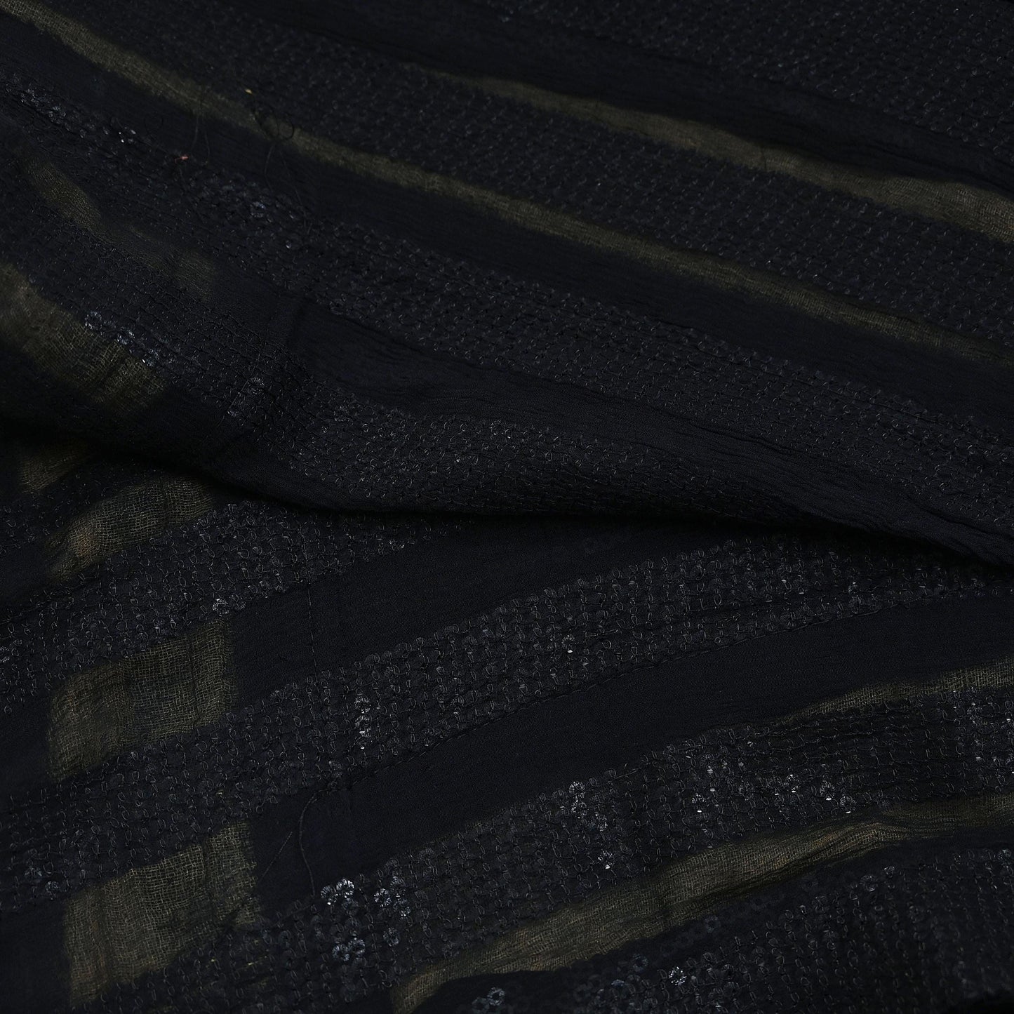 Indian Vintage Heavy Black Dupatta Pure Georgette Silk Long Stole Hand Embroidered Scarf Sequins