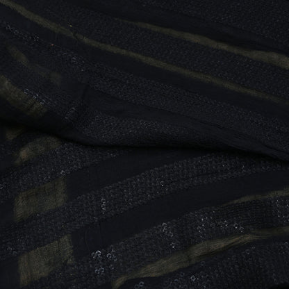 Indian Vintage Heavy Black Dupatta Pure Georgette Silk Long Stole Hand Embroidered Scarf Sequins