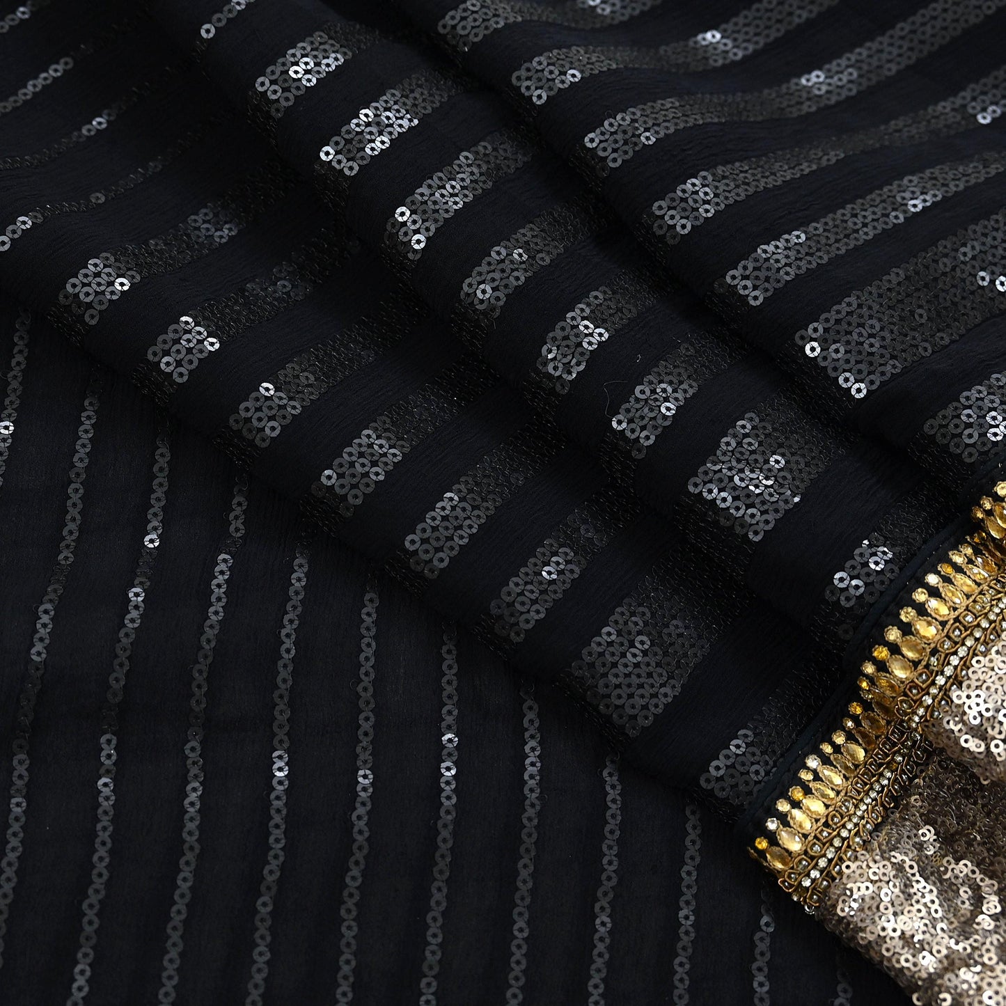 Indian Vintage Heavy Black Dupatta Pure Georgette Silk Long Stole Hand Embroidered Scarf Sequins