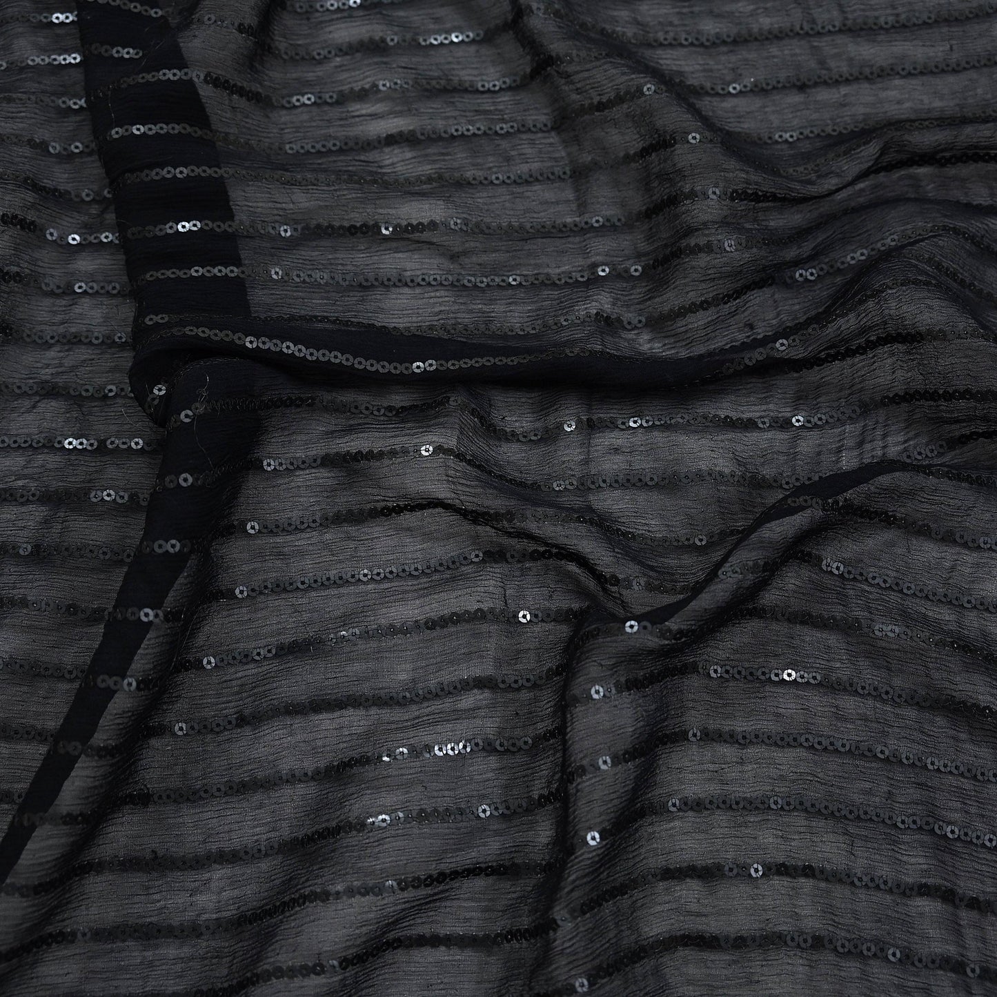 Indian Vintage Heavy Black Dupatta Pure Georgette Silk Long Stole Hand Embroidered Scarf Sequins