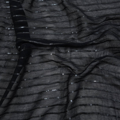 Indian Vintage Heavy Black Dupatta Pure Georgette Silk Long Stole Hand Embroidered Scarf Sequins