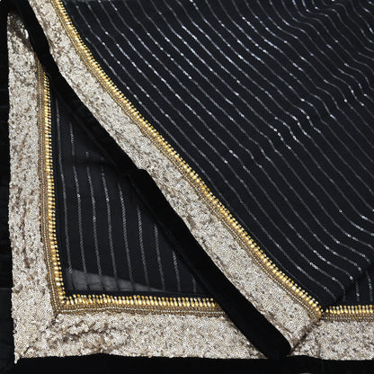 Indian Vintage Heavy Black Dupatta Pure Georgette Silk Long Stole Hand Embroidered Scarf Sequins