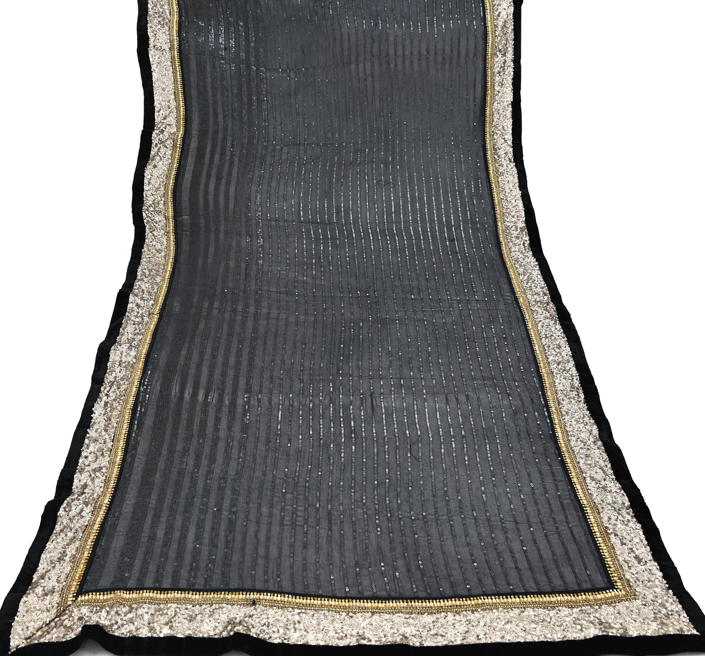 Indian Vintage Heavy Black Dupatta Pure Georgette Silk Long Stole Hand Embroidered Scarf Sequins
