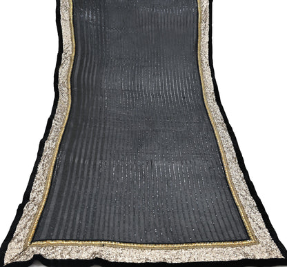 Indian Vintage Heavy Black Dupatta Pure Georgette Silk Long Stole Hand Embroidered Scarf Sequins