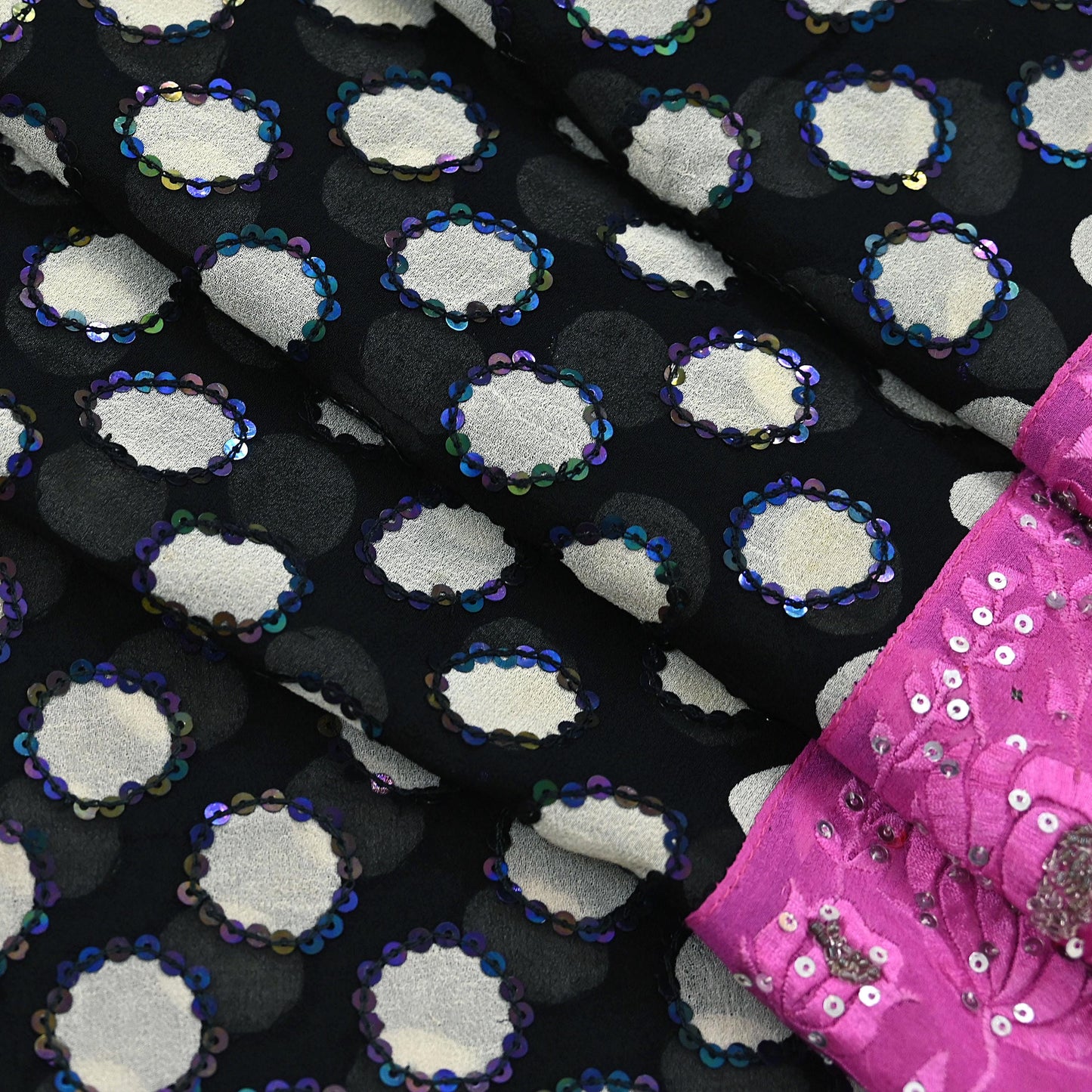 Indian Vintage Black Dupatta Pure Georgette silk Long Stole Hand Embroidered Scarves Stole Veil Wrap Sequins