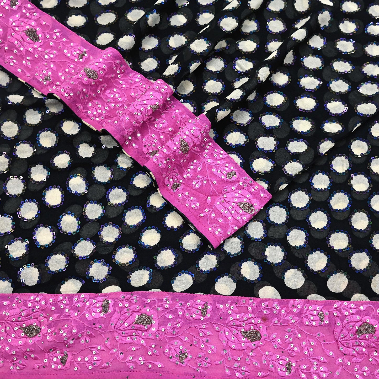 Indian Vintage Black Dupatta Pure Georgette silk Long Stole Hand Embroidered Scarves Stole Veil Wrap Sequins