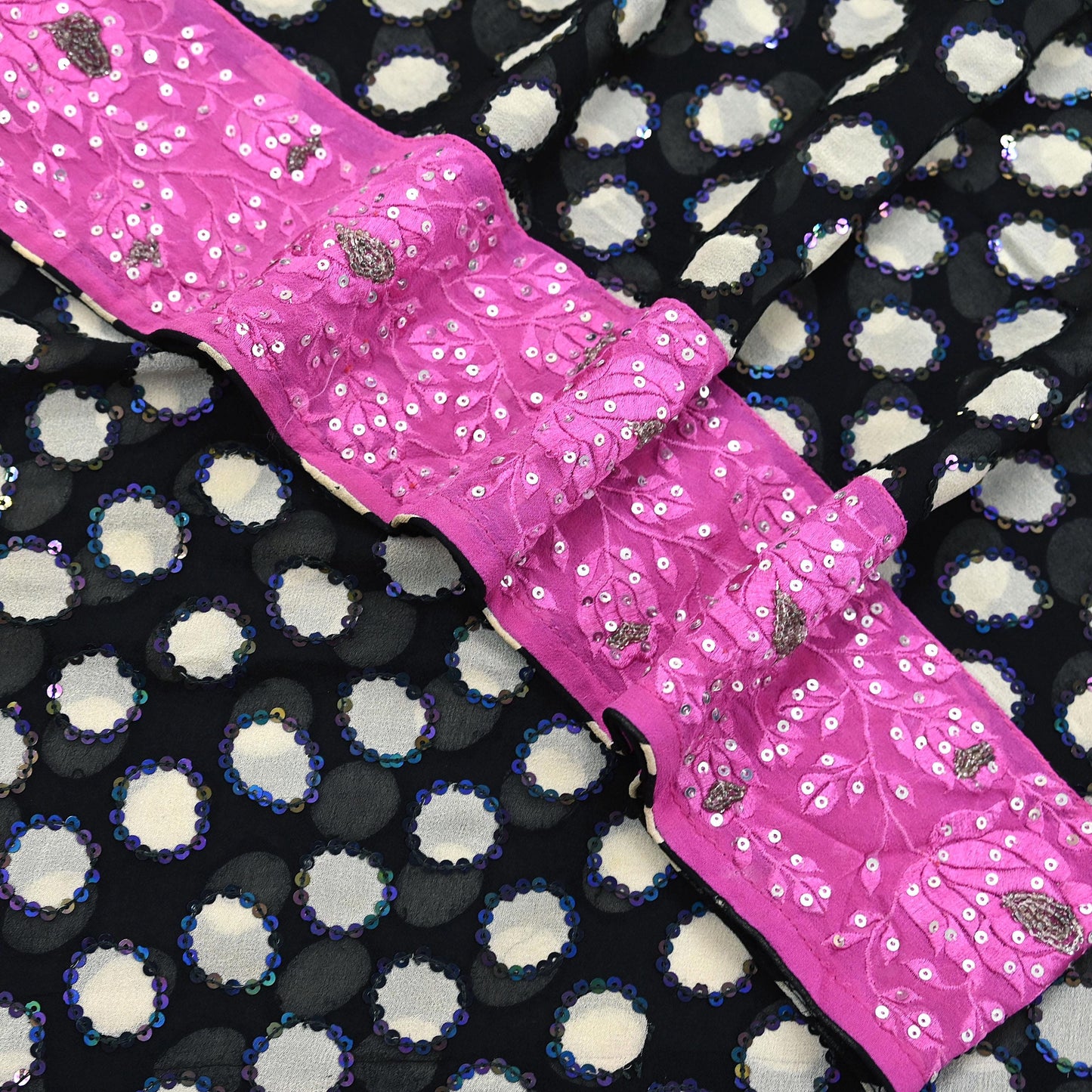 Indian Vintage Black Dupatta Pure Georgette silk Long Stole Hand Embroidered Scarves Stole Veil Wrap Sequins