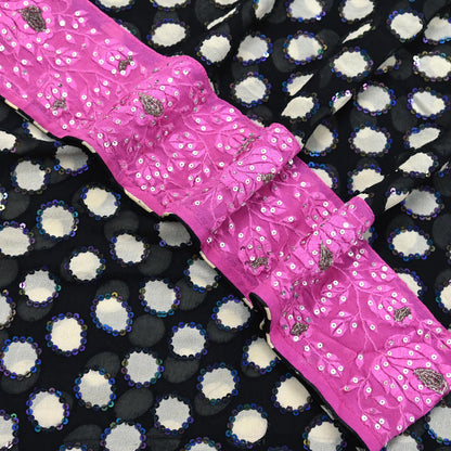 Indian Vintage Black Dupatta Pure Georgette silk Long Stole Hand Embroidered Scarves Stole Veil Wrap Sequins