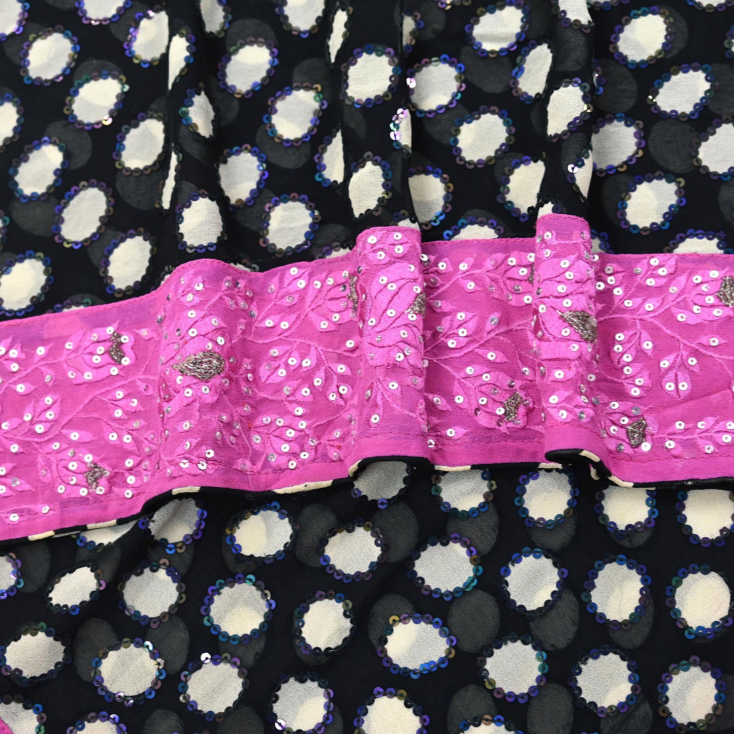 Indian Vintage Black Dupatta Pure Georgette silk Long Stole Hand Embroidered Scarves Stole Veil Wrap Sequins