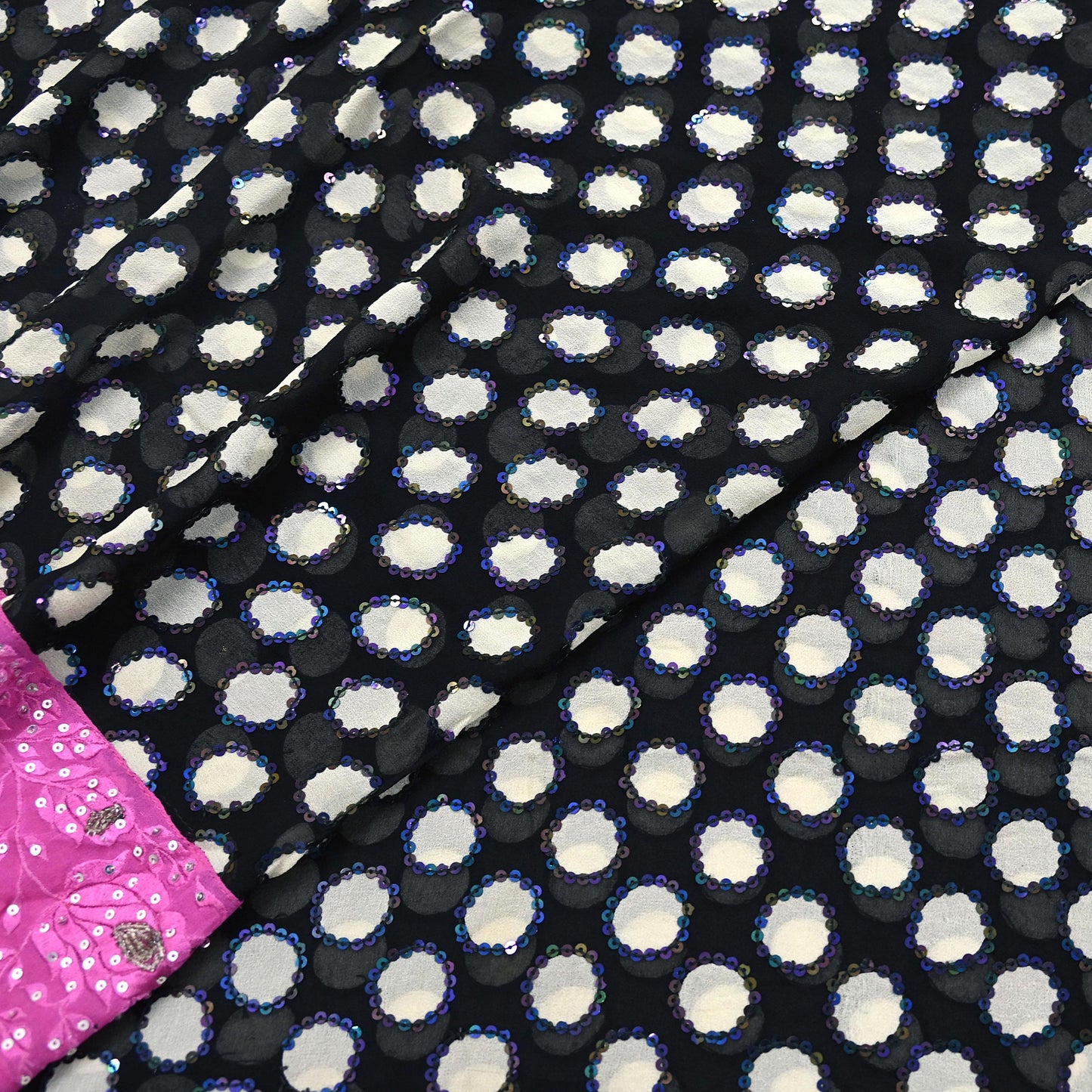 Indian Vintage Black Dupatta Pure Georgette silk Long Stole Hand Embroidered Scarves Stole Veil Wrap Sequins