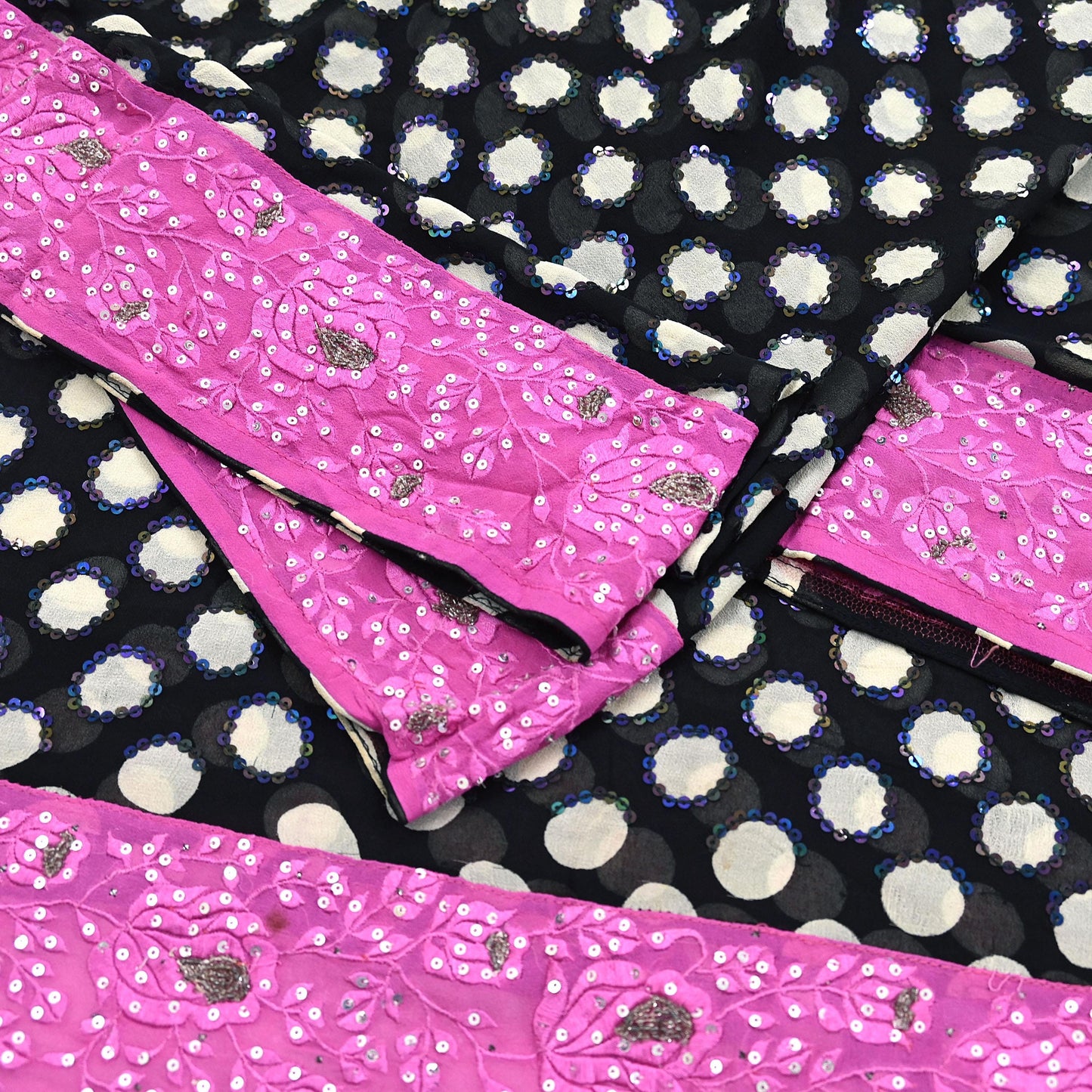 Indian Vintage Black Dupatta Pure Georgette silk Long Stole Hand Embroidered Scarves Stole Veil Wrap Sequins