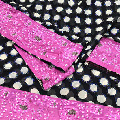 Indian Vintage Black Dupatta Pure Georgette silk Long Stole Hand Embroidered Scarves Stole Veil Wrap Sequins