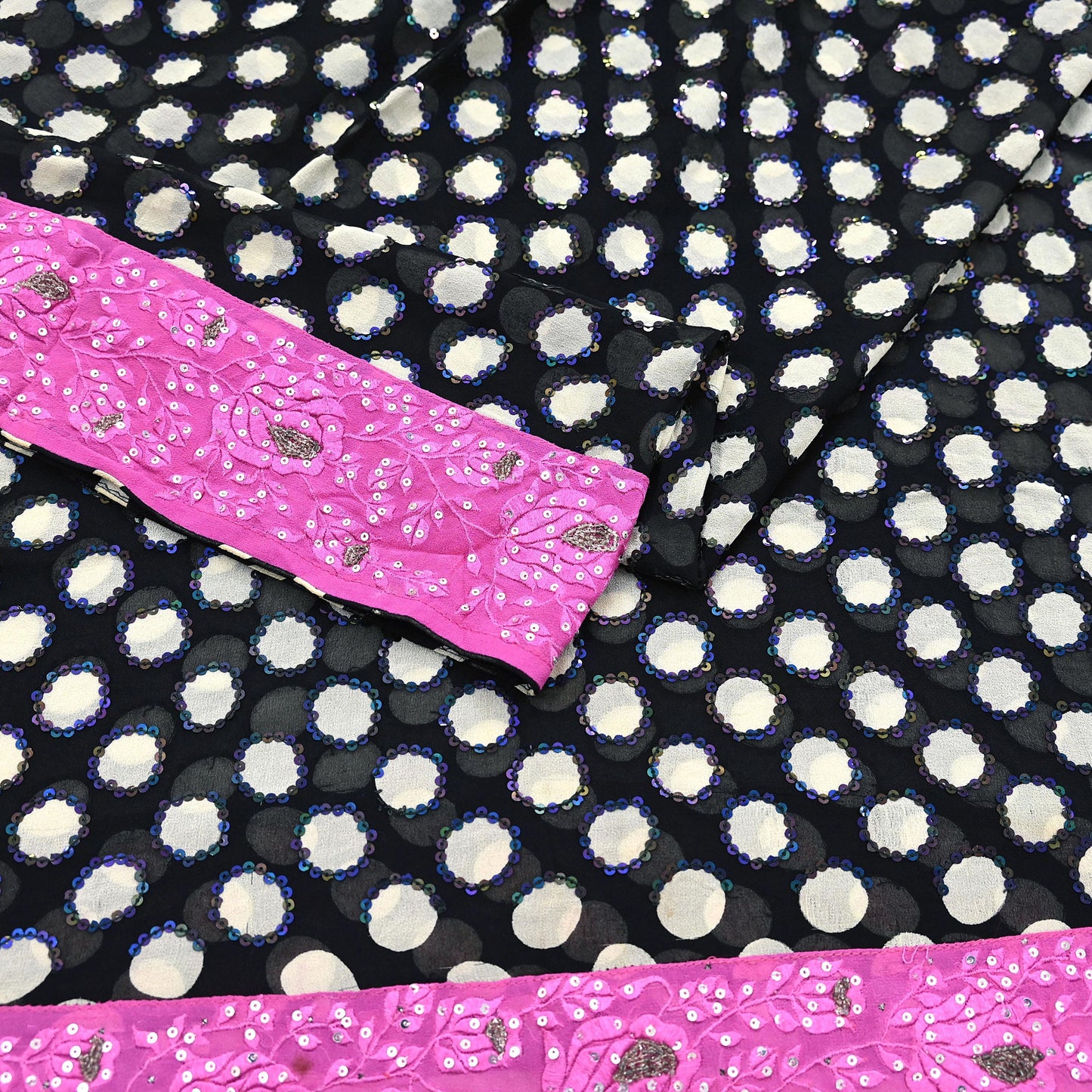 Indian Vintage Black Dupatta Pure Georgette silk Long Stole Hand Embroidered Scarves Stole Veil Wrap Sequins