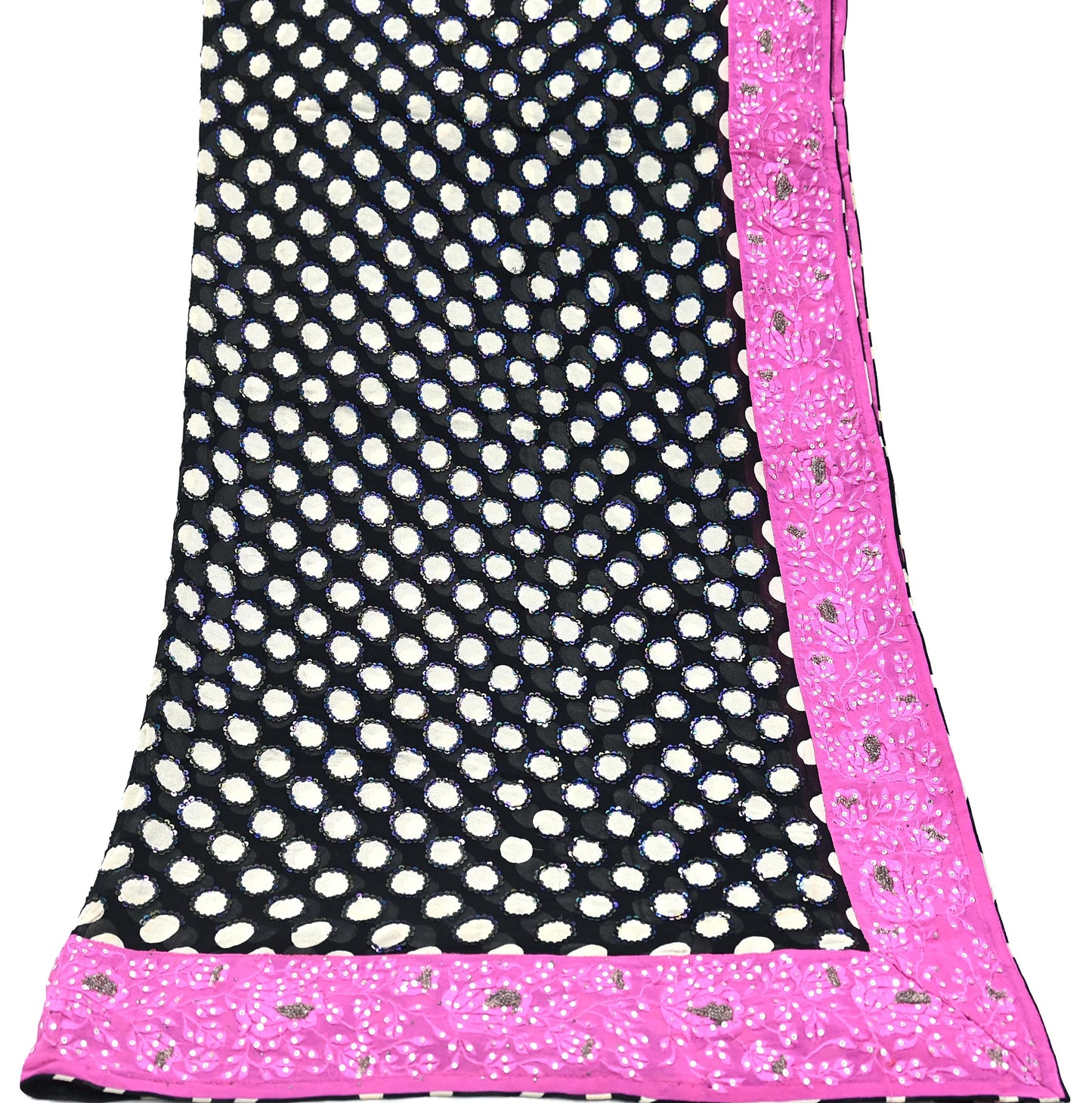 Indian Vintage Black Dupatta Pure Georgette silk Long Stole Hand Embroidered Scarves Stole Veil Wrap Sequins