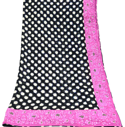 Indian Vintage Black Dupatta Pure Georgette silk Long Stole Hand Embroidered Scarves Stole Veil Wrap Sequins