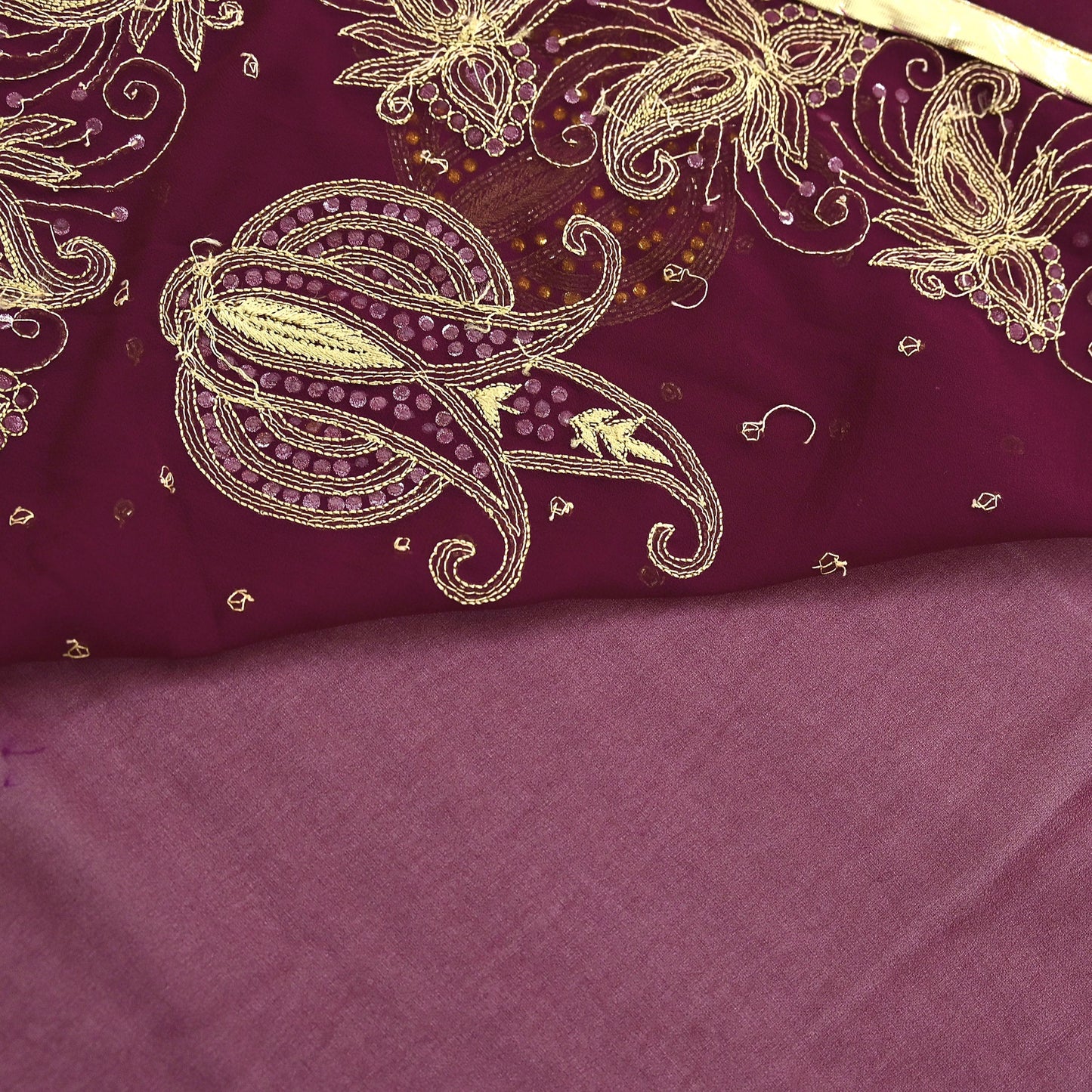 Indian Vintage Maroon Saree Georgette Hand Beaded Sari Fabric 5Yard Sewing Soft Ethnic Glass Beaded