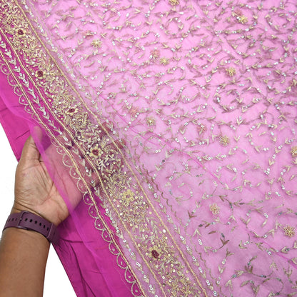 Indian Vintage Heavy Saree Purple Net/Mesh Hand Embroidered Sari Fabric 5Yd Sewing Soft Zardozi/Dabka Zari Sequins Wedding net sarees