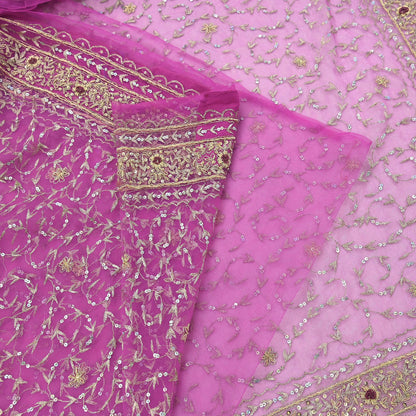 Indian Vintage Heavy Saree Purple Net/Mesh Hand Embroidered Sari Fabric 5Yd Sewing Soft Zardozi/Dabka Zari Sequins Wedding net sarees