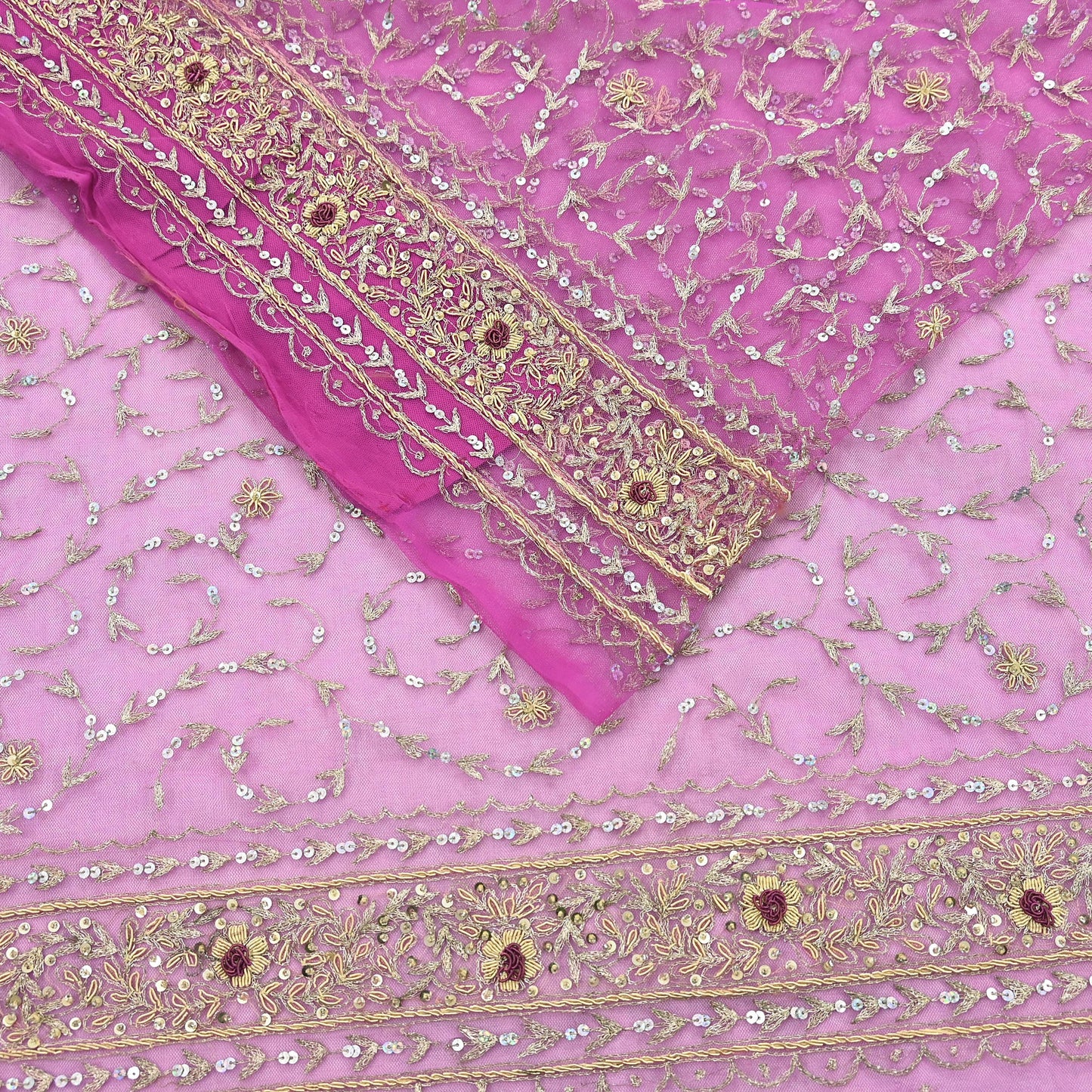 Indian Vintage Heavy Saree Purple Net/Mesh Hand Embroidered Sari Fabric 5Yd Sewing Soft Zardozi/Dabka Zari Sequins Wedding net sarees