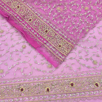 Indian Vintage Heavy Saree Purple Net/Mesh Hand Embroidered Sari Fabric 5Yd Sewing Soft Zardozi/Dabka Zari Sequins Wedding net sarees