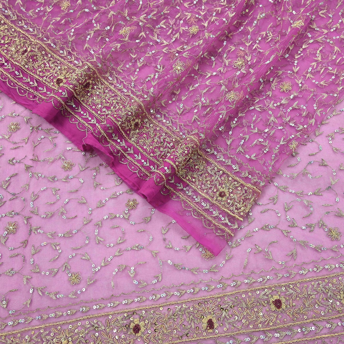 Indian Vintage Heavy Saree Purple Net/Mesh Hand Embroidered Sari Fabric 5Yd Sewing Soft Zardozi/Dabka Zari Sequins Wedding net sarees