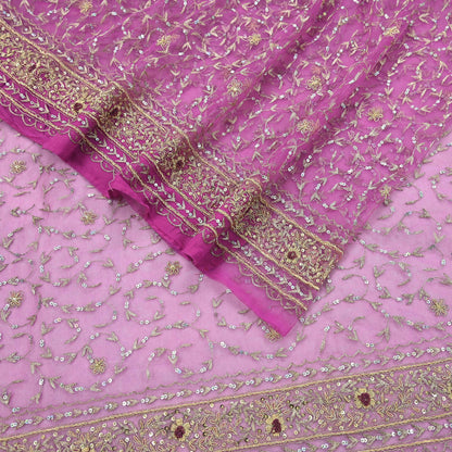 Indian Vintage Heavy Saree Purple Net/Mesh Hand Embroidered Sari Fabric 5Yd Sewing Soft Zardozi/Dabka Zari Sequins Wedding net sarees