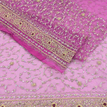 Indian Vintage Heavy Saree Purple Net/Mesh Hand Embroidered Sari Fabric 5Yd Sewing Soft Zardozi/Dabka Zari Sequins Wedding net sarees