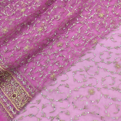 Indian Vintage Heavy Saree Purple Net/Mesh Hand Embroidered Sari Fabric 5Yd Sewing Soft Zardozi/Dabka Zari Sequins Wedding net sarees