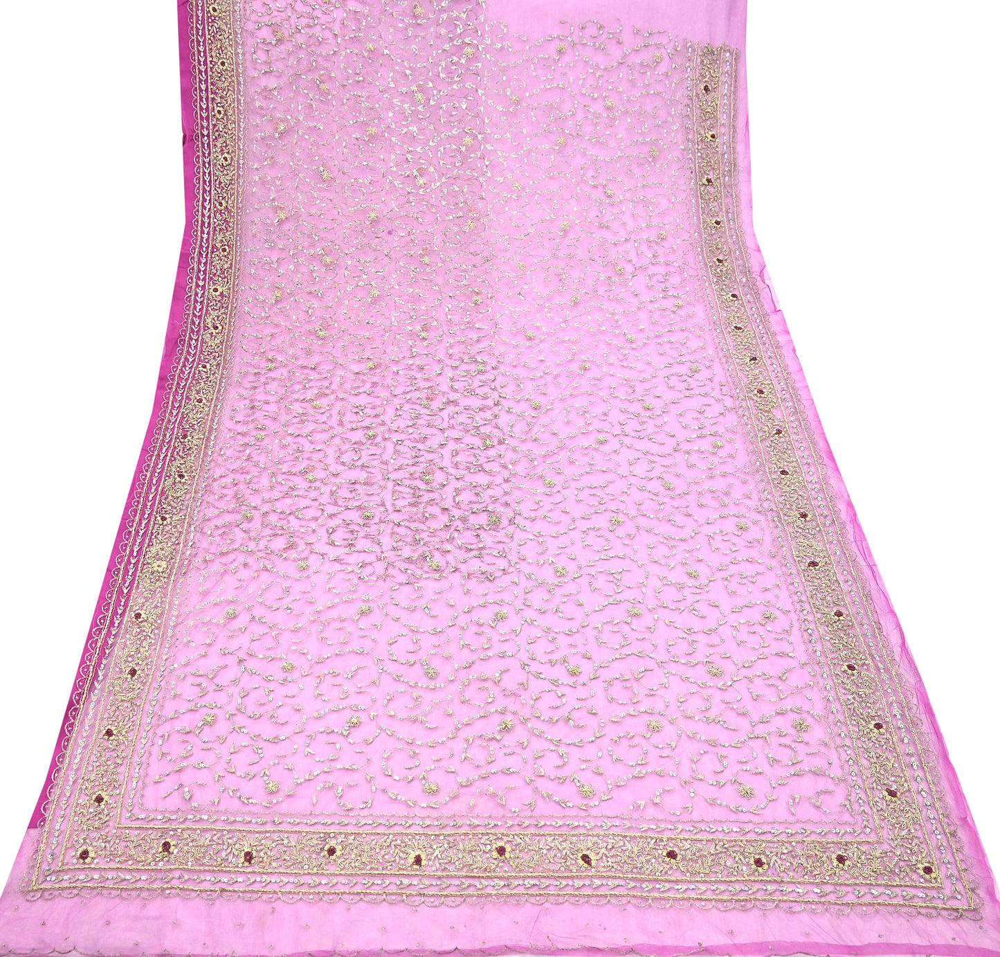 Indian Vintage Heavy Saree Purple Net/Mesh Hand Embroidered Sari Fabric 5Yd Sewing Soft Zardozi/Dabka Zari Sequins Wedding net sarees