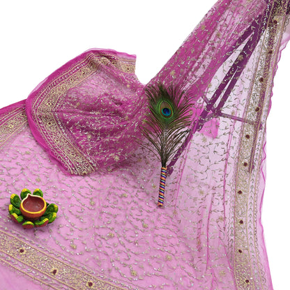 Indian Vintage Heavy Saree Purple Net/Mesh Hand Embroidered Sari Fabric 5Yd Sewing Soft Zardozi/Dabka Zari Sequins Wedding net sarees