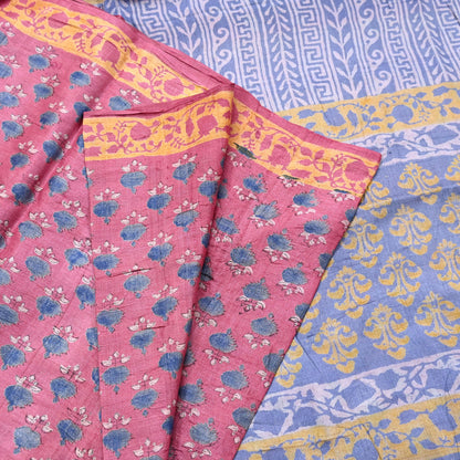 Indian Vintage Peach & Gray Saree Pure Khadi Silk Handloom Printed Sari Fabric 5yard Ethnic Wear Sari Floral