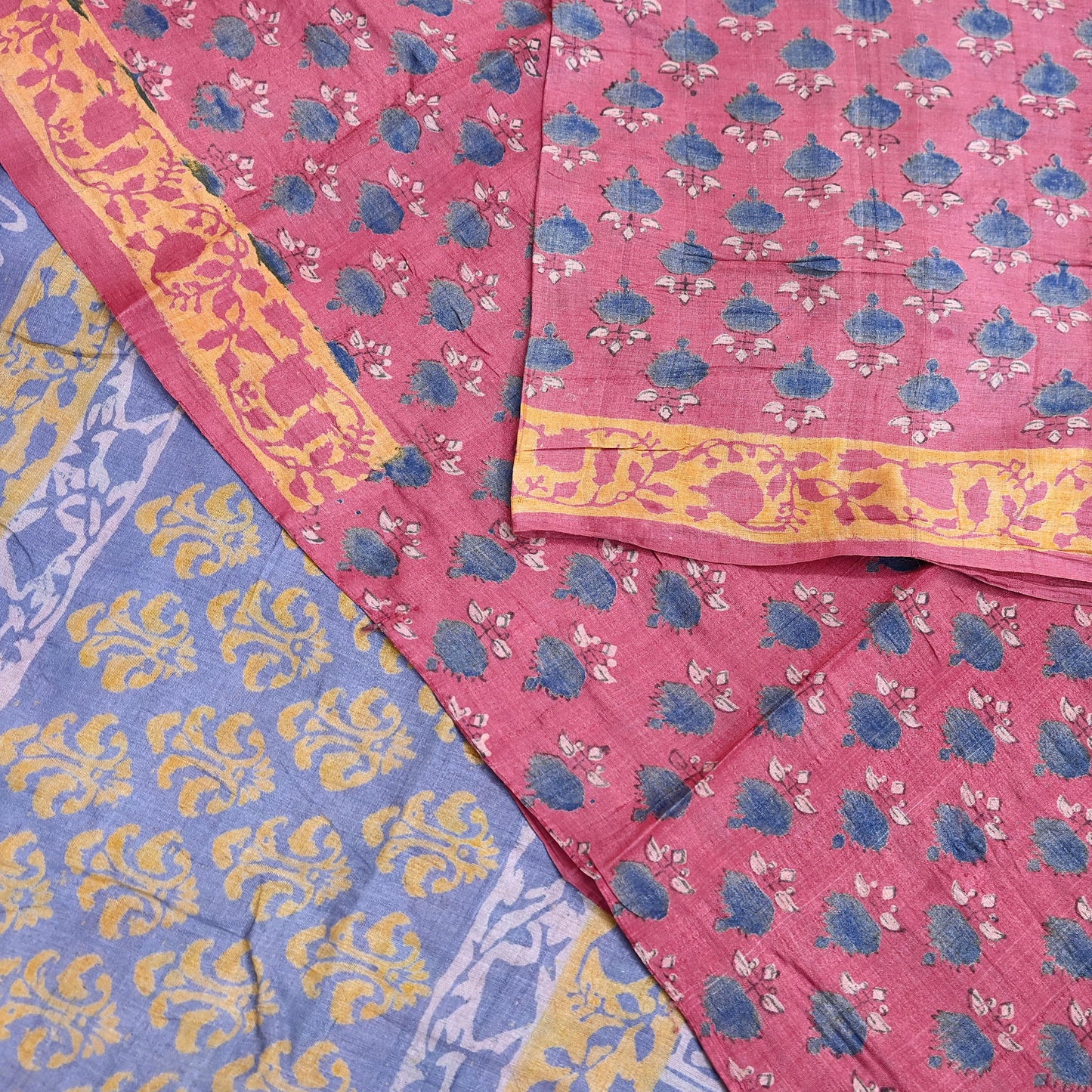 Indian Vintage Peach & Gray Saree Pure Khadi Silk Handloom Printed Sari Fabric 5yard Ethnic Wear Sari Floral