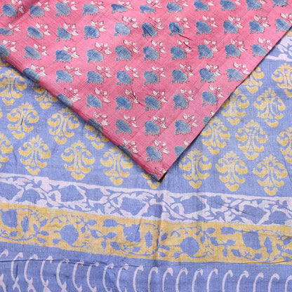 Indian Vintage Peach & Gray Saree Pure Khadi Silk Handloom Printed Sari Fabric 5yard Ethnic Wear Sari Floral