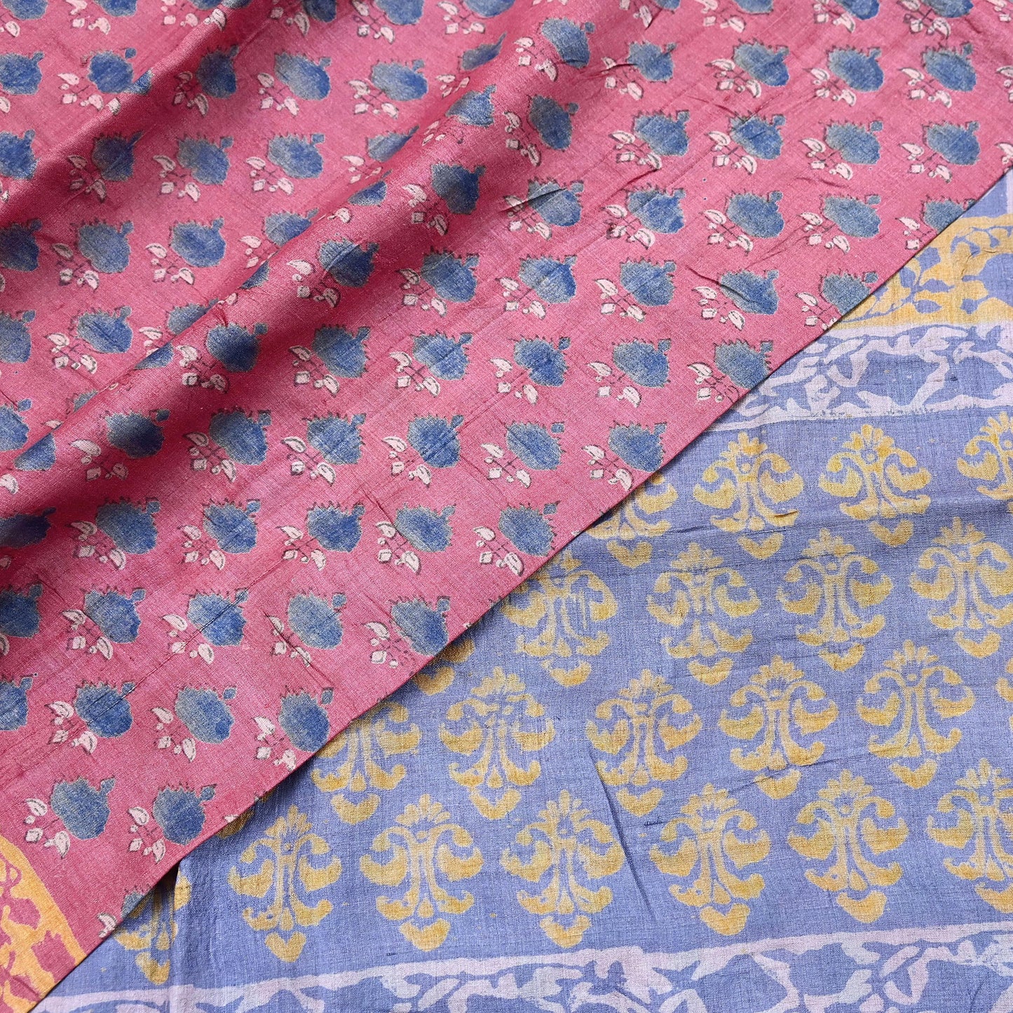 Indian Vintage Peach & Gray Saree Pure Khadi Silk Handloom Printed Sari Fabric 5yard Ethnic Wear Sari Floral