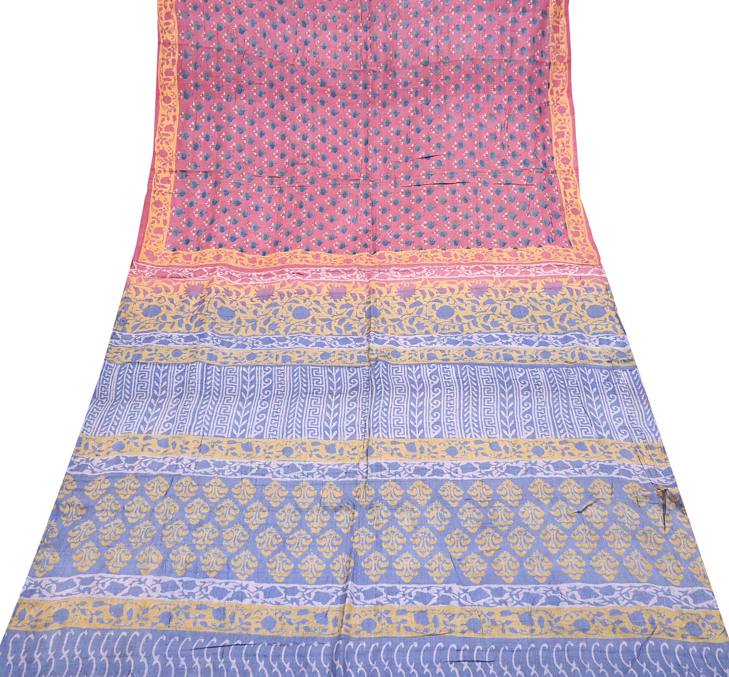 Indian Vintage Peach & Gray Saree Pure Khadi Silk Handloom Printed Sari Fabric 5yard Ethnic Wear Sari Floral